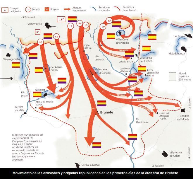 movimiento tropas reùblicanas en la ofensiva de brunete